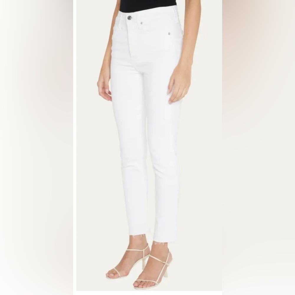 Veronica Beard Jeans Carly Kick Flare High Rise Raw Hem Ankle White Sz 2/26
